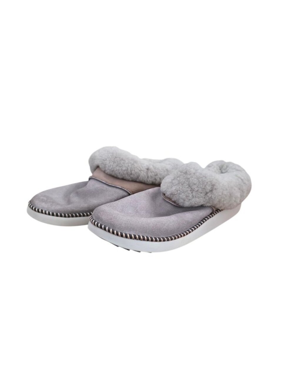 Olukai Womens Ku'i Slippers Shearling Suede Gray 9 EUC